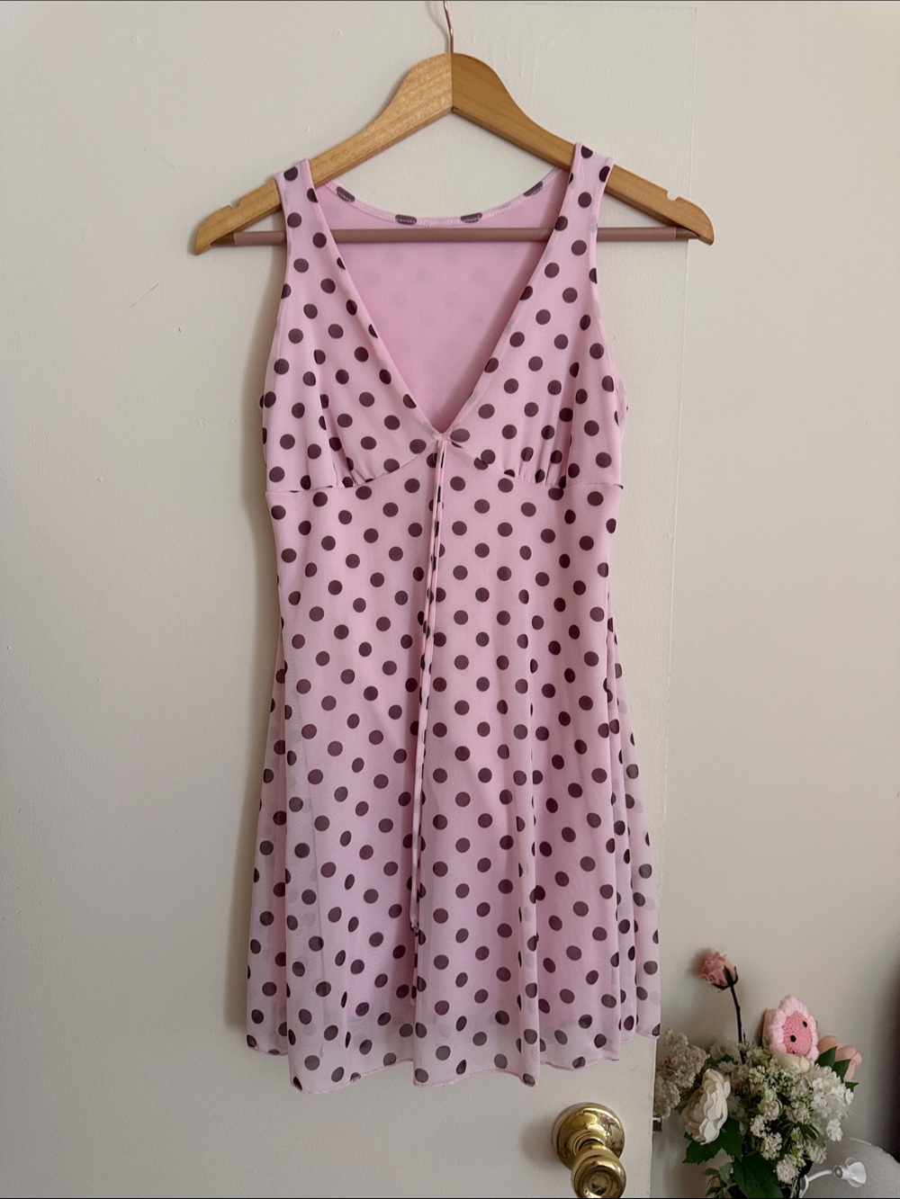 Pink Polka Dot V-Neck Mini Dress